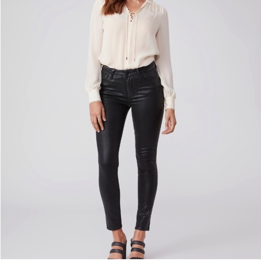 PAIGE Metallic Coated Skinny Low Rise Jean